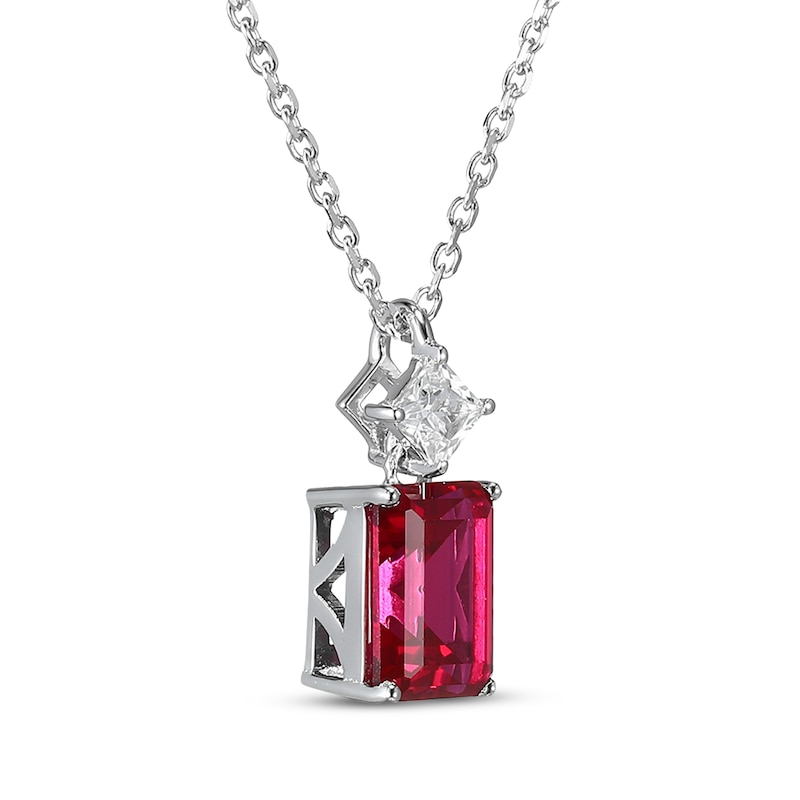 Main Image 2 of Emerald-Cut Lab-Created Ruby & Square-Cut White Lab-Created Sapphire Necklace Sterling Silver 18&quot;