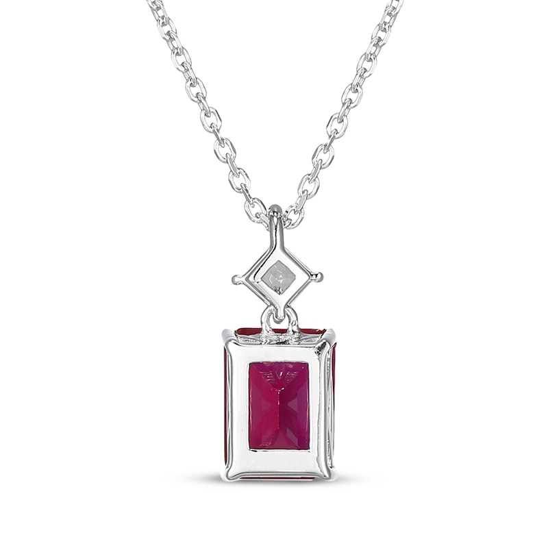 Main Image 3 of Emerald-Cut Lab-Created Ruby & Square-Cut White Lab-Created Sapphire Necklace Sterling Silver 18&quot;