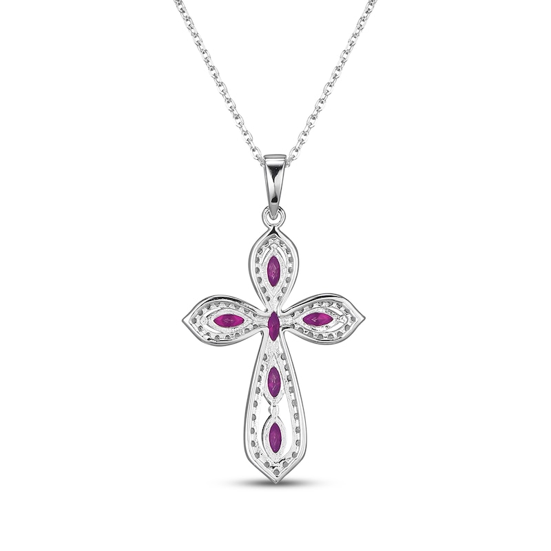 Main Image 3 of Marquise-Cut Lab-Created Ruby & White Lab-Created Sapphire Cross Necklace Sterling Silver 18&quot;