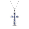 Thumbnail Image 1 of Marquise-Cut Blue Lab-Created Sapphire & White Lab-Created Sapphire Cross Necklace Sterling Silver 18&quot;