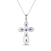 Thumbnail Image 3 of Marquise-Cut Blue Lab-Created Sapphire & White Lab-Created Sapphire Cross Necklace Sterling Silver 18&quot;