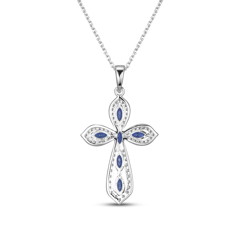 Main Image 3 of Marquise-Cut Blue Lab-Created Sapphire & White Lab-Created Sapphire Cross Necklace Sterling Silver 18&quot;