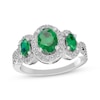 Thumbnail Image 1 of Oval-Cut Lab-Created Emerald & White Lab-Created Sapphire Three-Stone Ring Sterling Silver