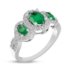 Thumbnail Image 2 of Oval-Cut Lab-Created Emerald & White Lab-Created Sapphire Three-Stone Ring Sterling Silver