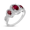 Thumbnail Image 2 of Oval-Cut Lab-Created Ruby & White Lab-Created Sapphire Three-Stone Ring Sterling Silver