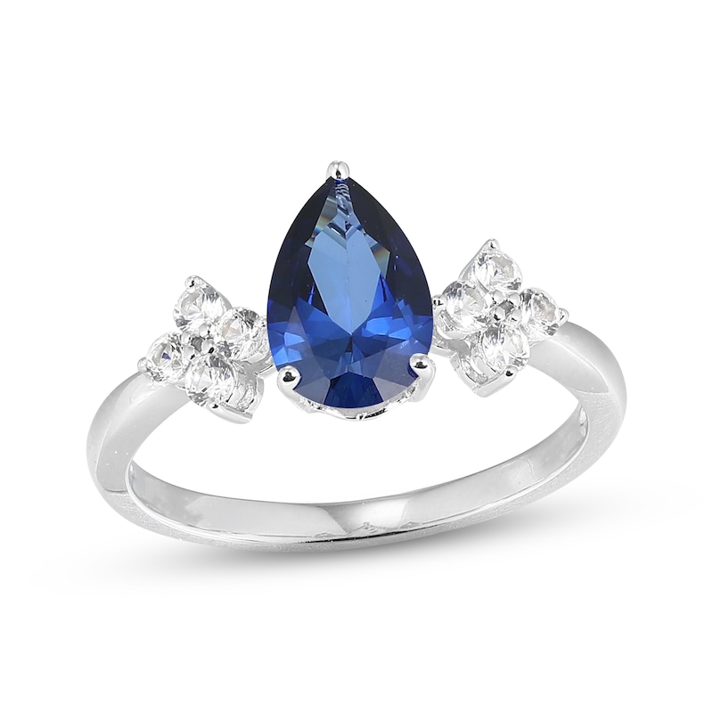 Pear-Shaped Blue Lab-Created Sapphire & White Lab-Created Sapphire Ring Sterling Silver