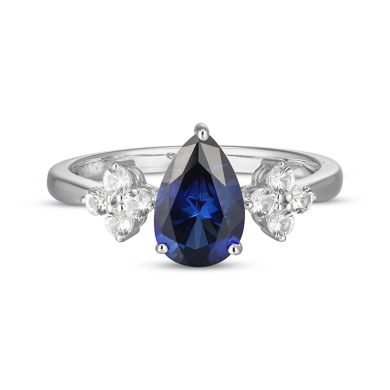 Pear-Shaped Blue Lab-Created Sapphire & White Lab-Created Sapphire Ring Sterling Silver