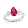 Thumbnail Image 0 of Pear-Shaped Lab-Created Ruby & White Lab-Created Sapphire Ring Sterling Silver