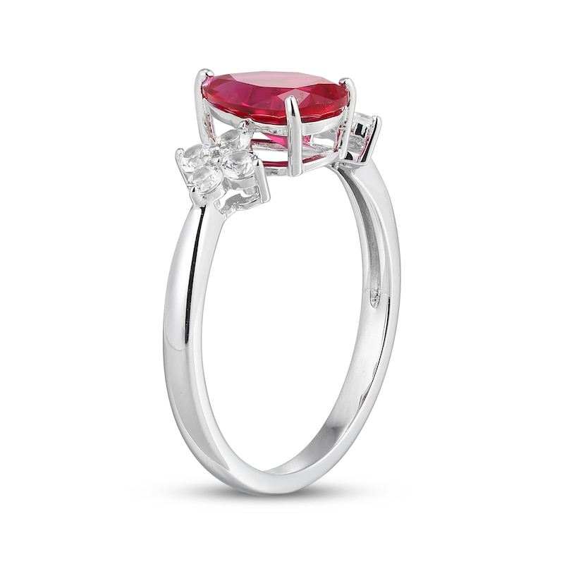 Pear-Shaped Lab-Created Ruby & White Lab-Created Sapphire Ring Sterling Silver