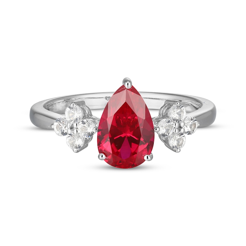 Pear-Shaped Lab-Created Ruby & White Lab-Created Sapphire Ring Sterling Silver