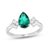 Thumbnail Image 0 of Pear-Shaped Lab-Created Emerald & White Lab-Created Sapphire Ring Sterling Silver