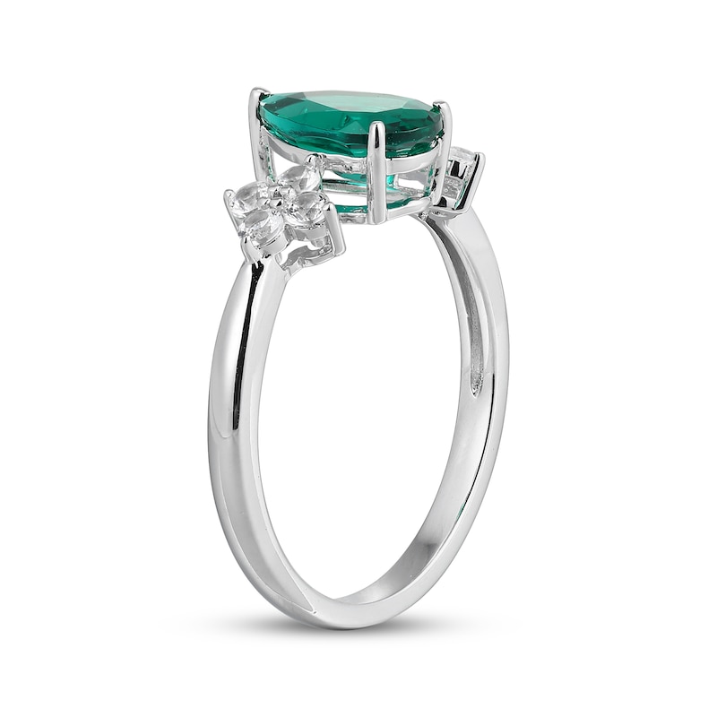 Pear-Shaped Lab-Created Emerald & White Lab-Created Sapphire Ring Sterling Silver