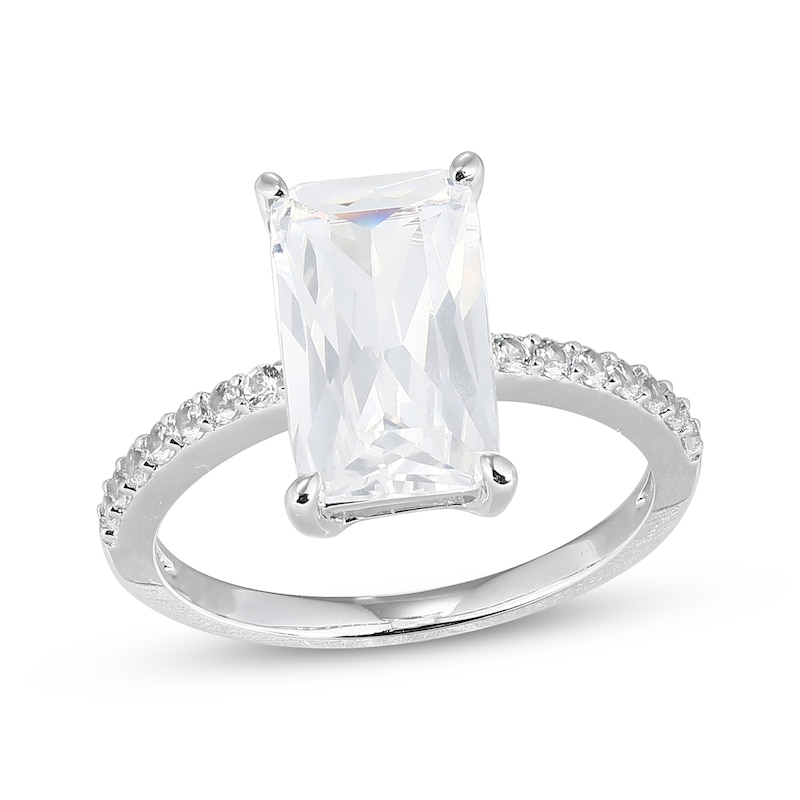 Main Image 1 of Emerald-Cut White Lab-Created Sapphire Ring Sterling Silver