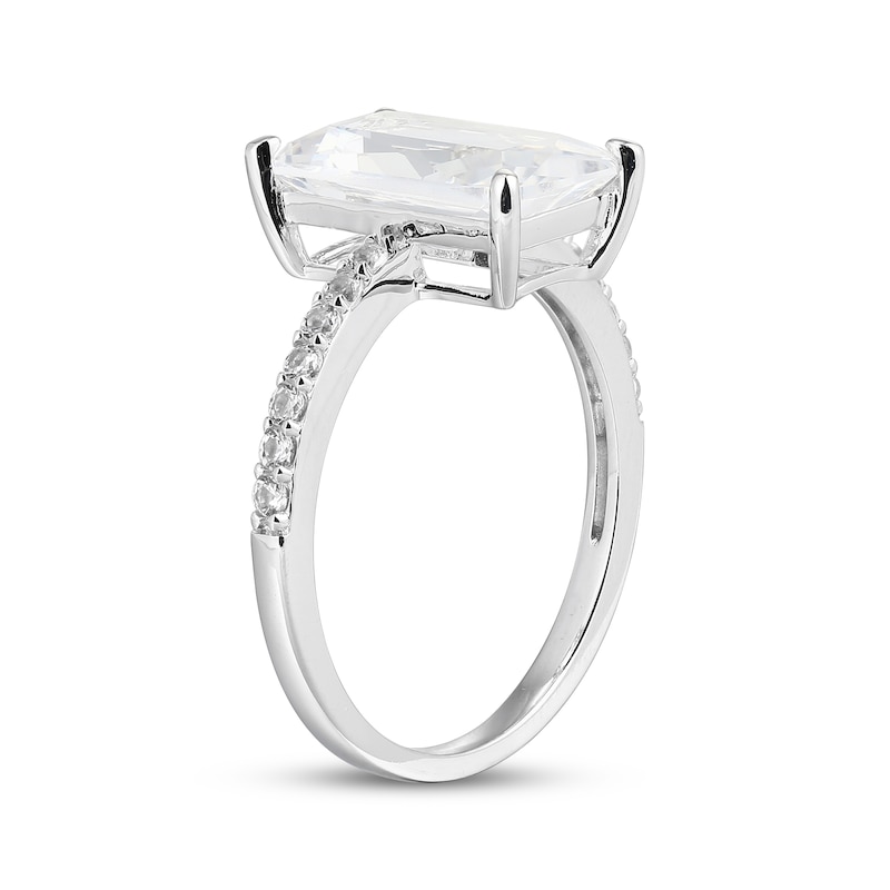 Main Image 2 of Emerald-Cut White Lab-Created Sapphire Ring Sterling Silver