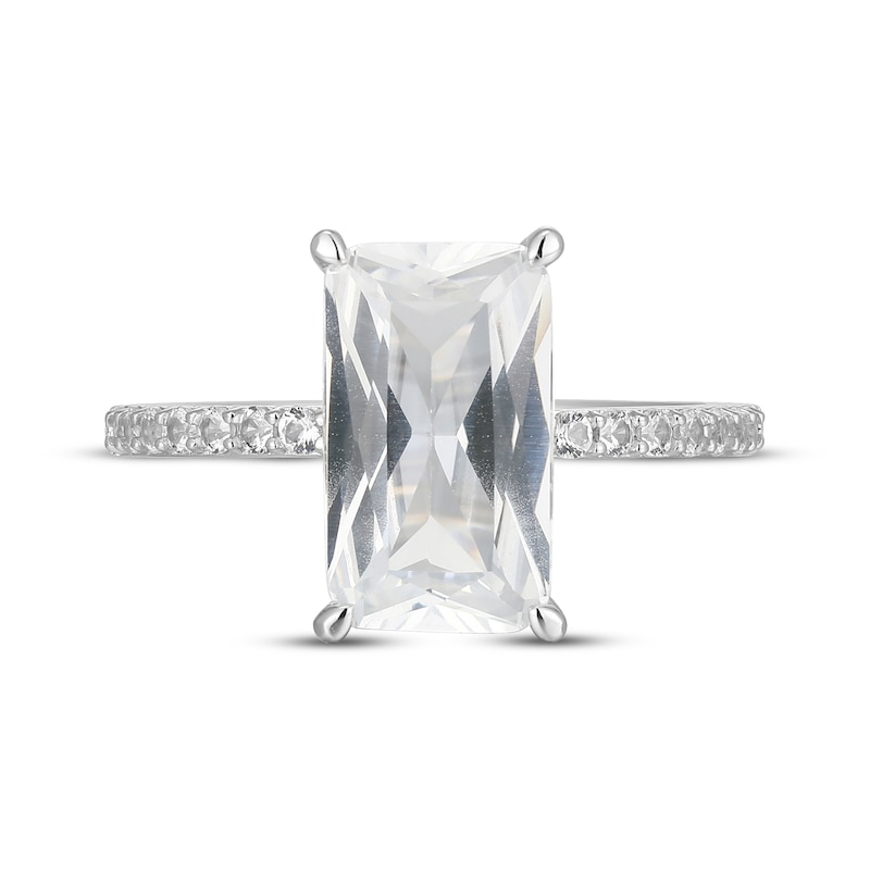 Main Image 3 of Emerald-Cut White Lab-Created Sapphire Ring Sterling Silver