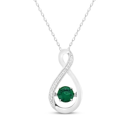 Lab-Created Emerald & White Lab-Created Sapphire Twist Necklace Sterling Silver 18&quot;