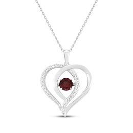 Lab-Created Ruby & White Lab-Created Sapphire Heart Necklace Sterling Silver 18&quot;