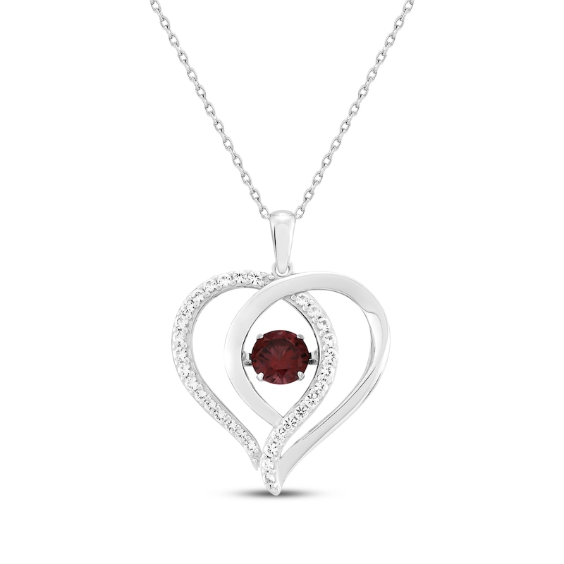 Main Image 1 of Lab-Created Ruby & White Lab-Created Sapphire Heart Necklace Sterling Silver 18&quot;