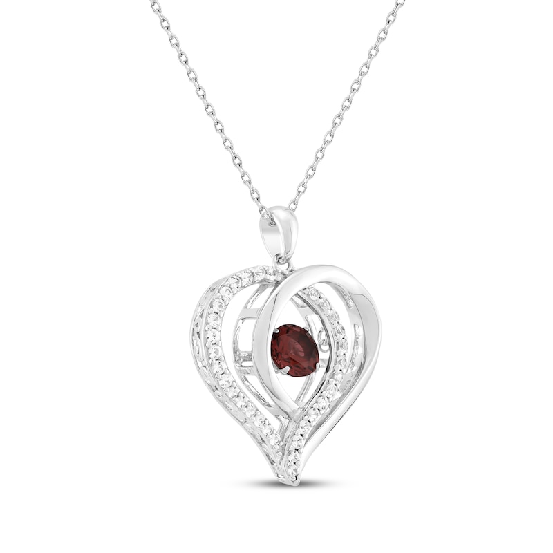 Main Image 2 of Lab-Created Ruby & White Lab-Created Sapphire Heart Necklace Sterling Silver 18&quot;