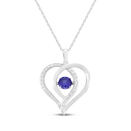 Blue & White Lab-Created Sapphire Heart Necklace Sterling Silver 18&quot;