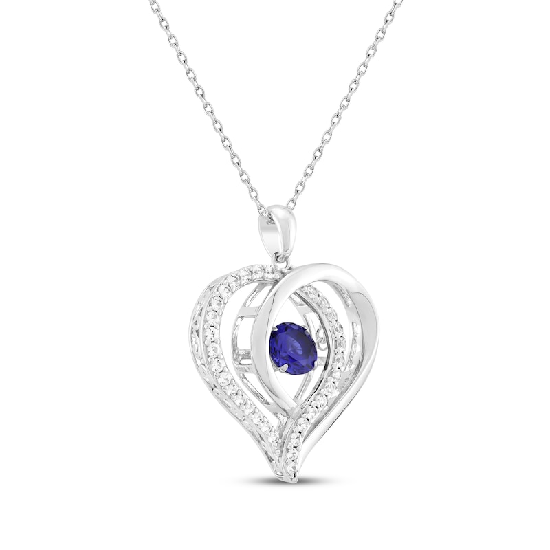 Main Image 2 of Blue & White Lab-Created Sapphire Heart Necklace Sterling Silver 18&quot;