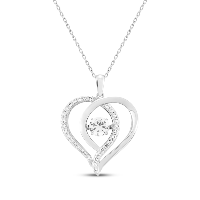 Main Image 1 of White Lab-Created Sapphire Heart Necklace Sterling Silver 18&quot;