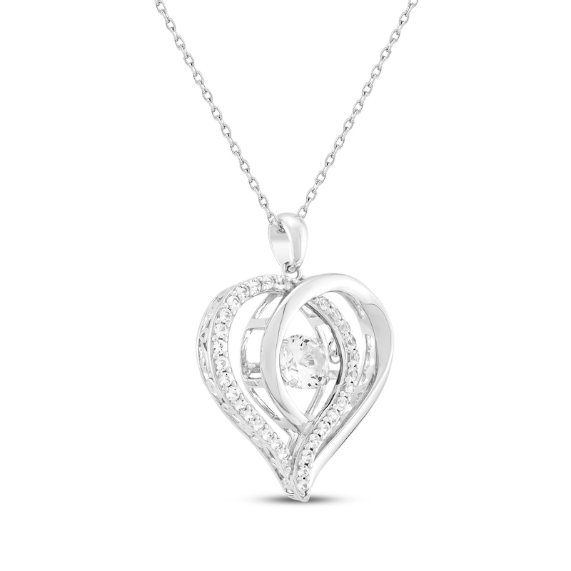 Main Image 2 of White Lab-Created Sapphire Heart Necklace Sterling Silver 18&quot;