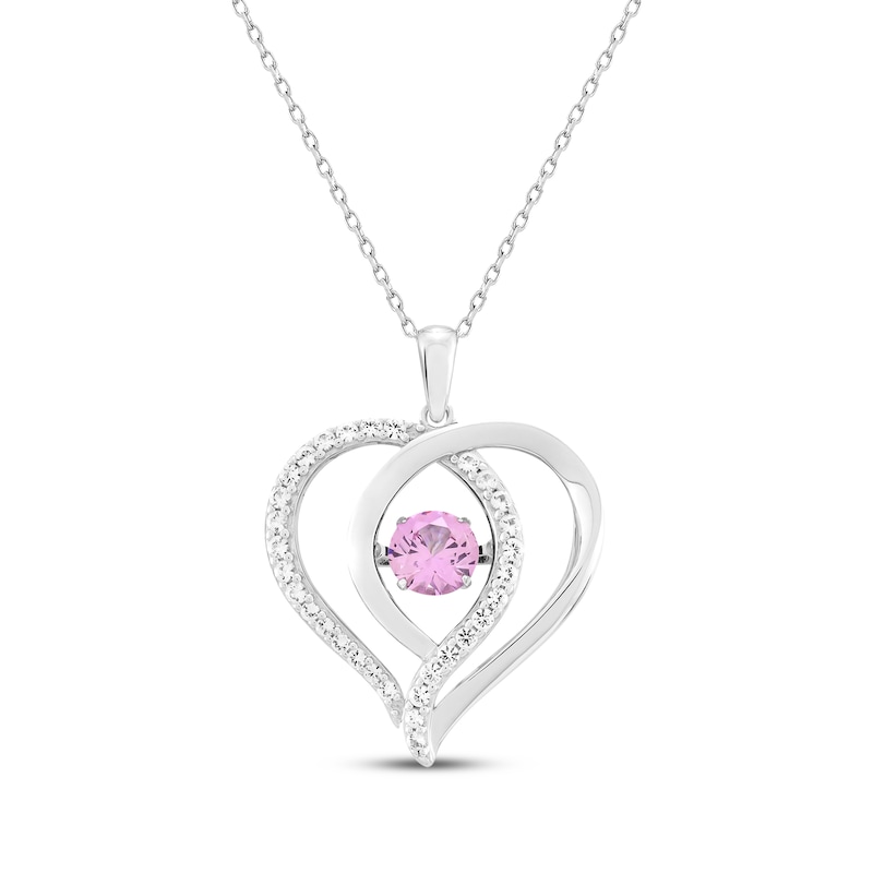 Main Image 1 of Pink & White Lab-Created Sapphire Heart Necklace Sterling Silver 18&quot;