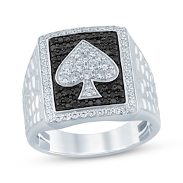Men's Black & White Multi-Diamond Spade Wedding Band 3 ct tw 10K White Gold