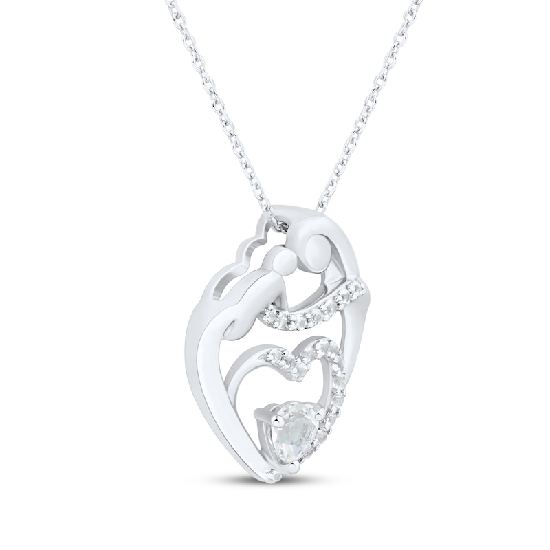 Heart-Shaped White Lab-Created Sapphire Mother & Child Heart Necklace Sterling Silver 18"