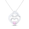 Thumbnail Image 0 of Heart-Shaped Pink & White Lab-Created Sapphire Mother & Child Heart Necklace Sterling Silver 18"