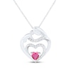 Thumbnail Image 0 of Heart-Shaped Lab-Created Ruby & White Lab-Created Sapphire Mother & Child Heart Necklace Sterling Silver 18"