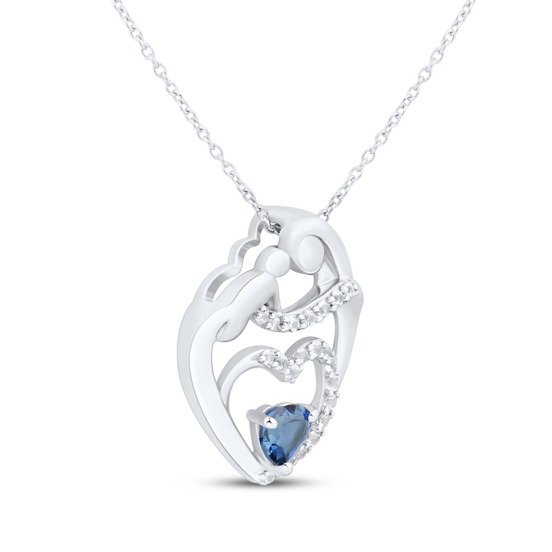 Heart-Shaped Blue & White Lab-Created Sapphire Mother & Child Heart Necklace Sterling Silver 18"