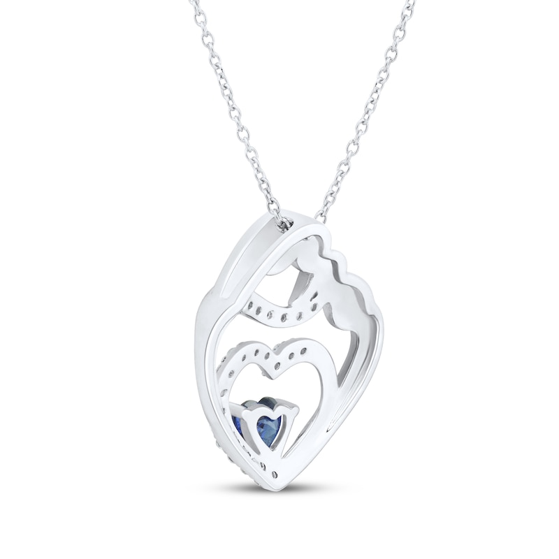 Heart-Shaped Blue & White Lab-Created Sapphire Mother & Child Heart Necklace Sterling Silver 18"