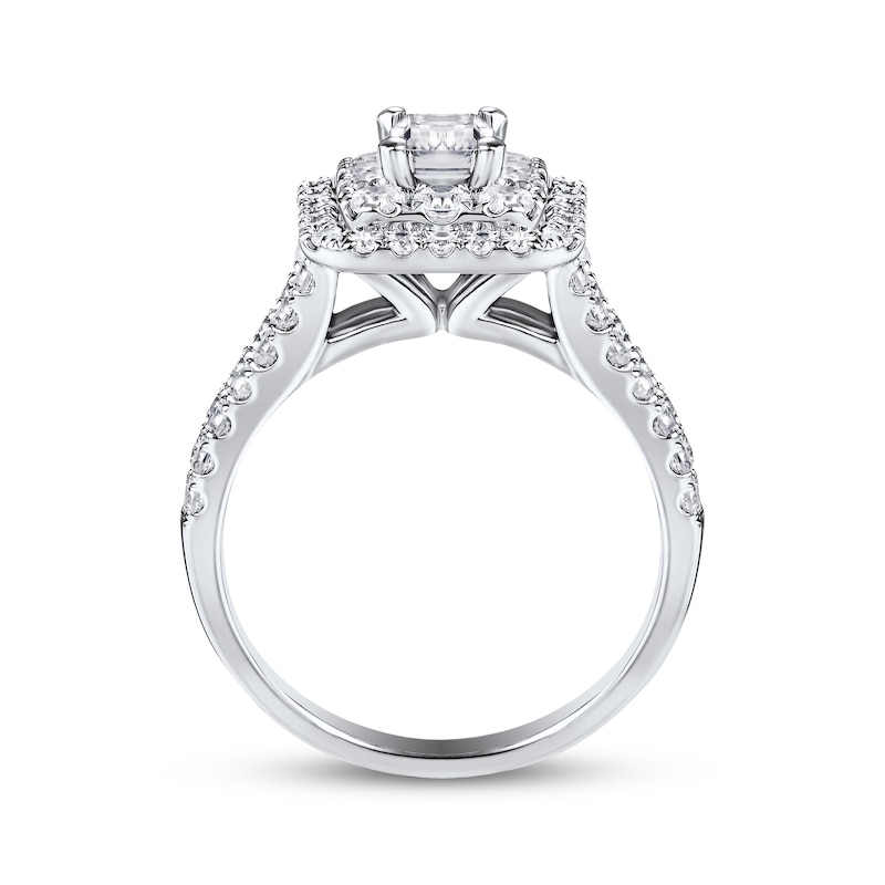 Main Image 3 of Emerald-Cut Diamond Double Halo Engagement Ring 1-3/4 ct tw 14K White Gold