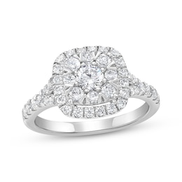 Adore Multi-Diamond Cushion Halo Engagement Ring 1 ct tw 14K White Gold