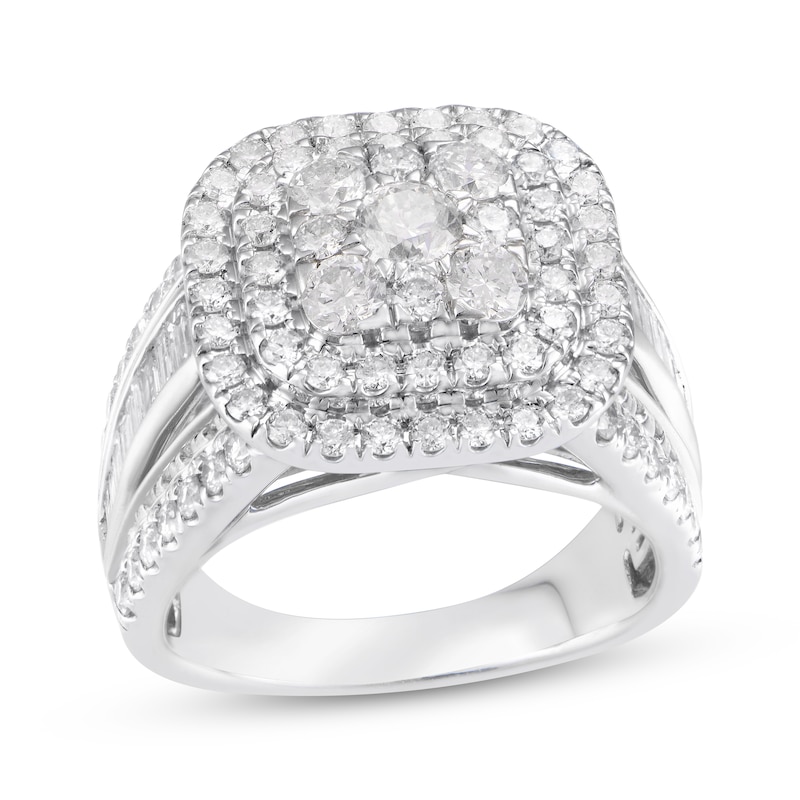 Main Image 1 of Multi-Diamond Double Cushion Halo Engagement Ring 3 ct tw 14K White Gold