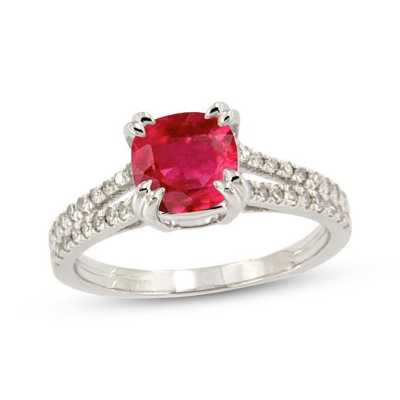 Cushion-Cut Lab-Created Ruby & White Lab-Created Sapphire Ring Sterling Silver