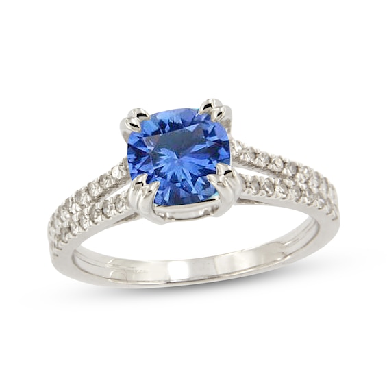 Cushion-Cut Blue Lab-Created Sapphire & White Lab-Created Sapphire Ring Sterling Silver