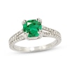 Thumbnail Image 1 of Cushion-Cut Lab-Created Emerald & White Lab-Created Sapphire Ring Sterling Silver