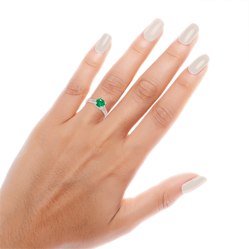 Main Image 2 of Cushion-Cut Lab-Created Emerald & White Lab-Created Sapphire Ring Sterling Silver