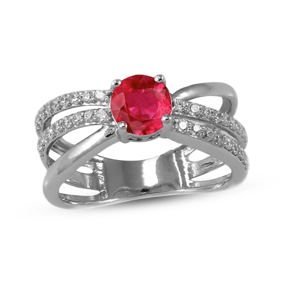 Lab-Created Ruby & White Lab-Created Sapphire Orbit Ring Sterling Silver