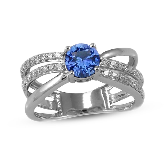 Blue & White Lab-Created Sapphire Orbit Ring Sterling Silver