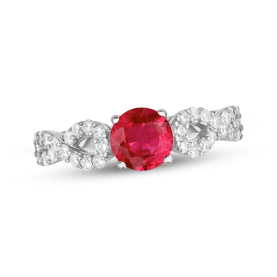 Lab-Created Ruby & White Lab-Created Sapphire Ring Sterling Silver