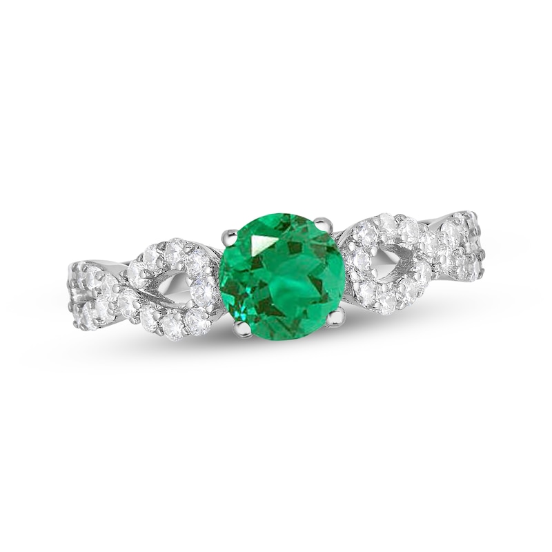 Main Image 1 of Lab-Created Emerald & White Lab-Created Sapphire Ring Sterling Silver