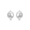 Thumbnail Image 1 of Cultured Pearl & White Lab-Created Sapphire Stud Earrings Sterling Silver