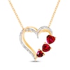 Thumbnail Image 1 of Heart-Shaped Lab-Created Ruby & White Lab-Created Sapphire Heart Necklace 14K Yellow Gold-Plated Sterling Silver 18.25&quot;