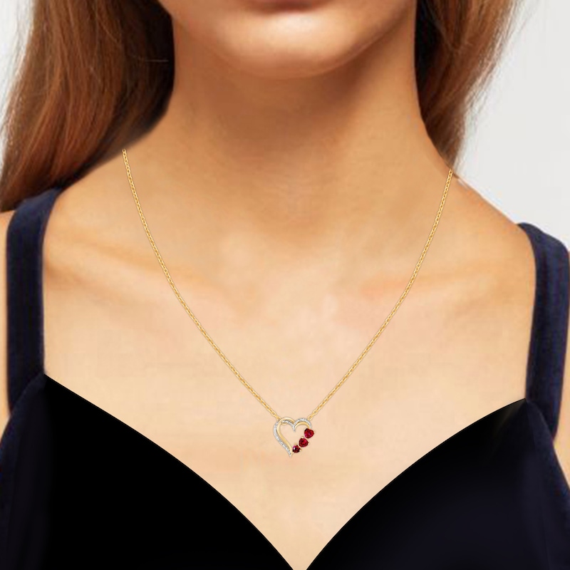 Main Image 2 of Heart-Shaped Lab-Created Ruby & White Lab-Created Sapphire Heart Necklace 14K Yellow Gold-Plated Sterling Silver 18.25&quot;