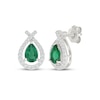 Thumbnail Image 1 of Pear-Shaped Lab-Created Emerald & White Lab-Created Sapphire Teardrop Earrings Sterling Silver