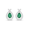 Thumbnail Image 2 of Pear-Shaped Lab-Created Emerald & White Lab-Created Sapphire Teardrop Earrings Sterling Silver